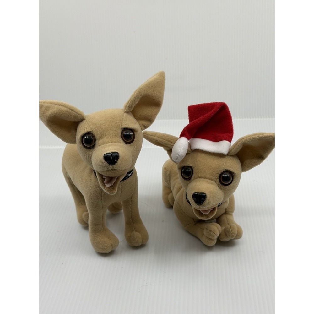 Vintage Taco Bell Chihuahua Talking Plush Lot of 2 WORKING Yo Quiero/Christmas